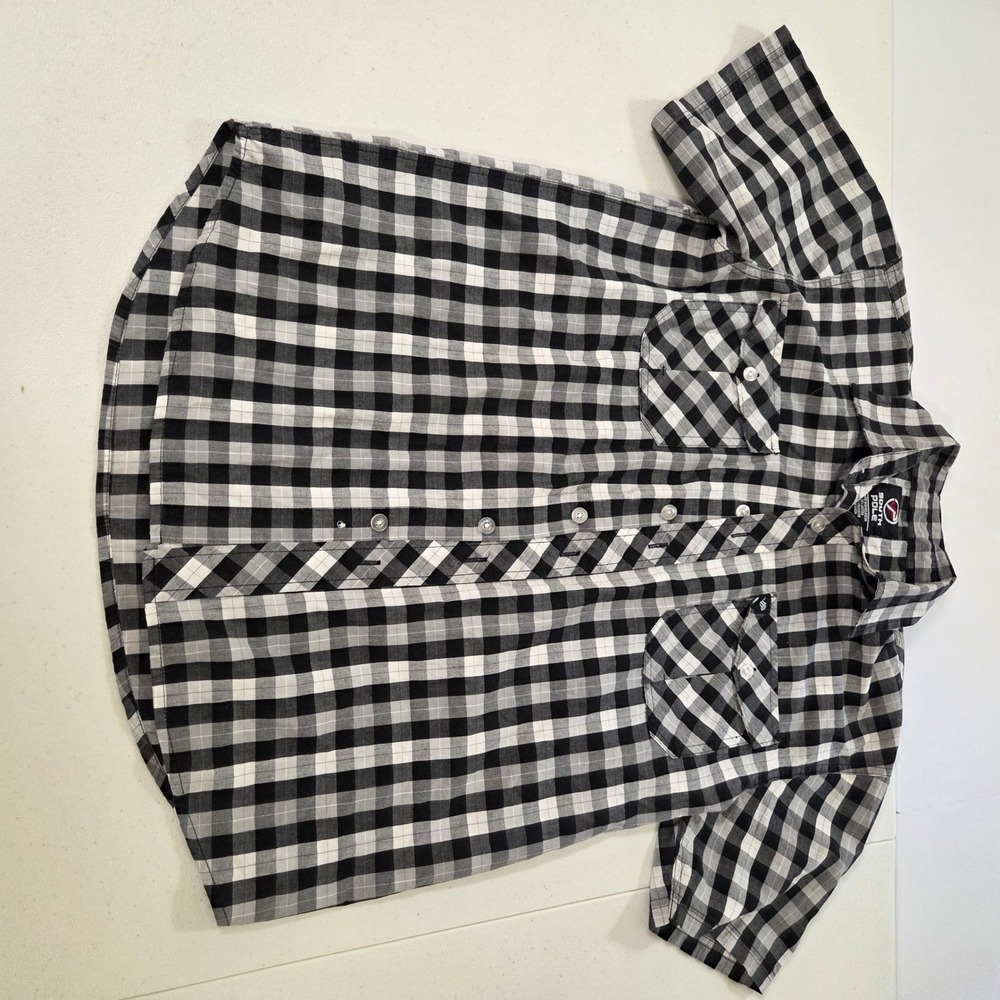 Southpole Mens Medium Black White Gingham Check Short Sleeve Button Down Shirt